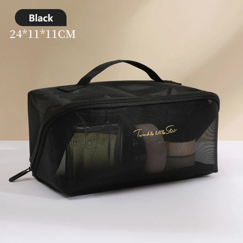Transparent Mesh Cosmetic Bag – Travel Makeup Organizer Pouch Cosmetic Travel Bag SWANS black