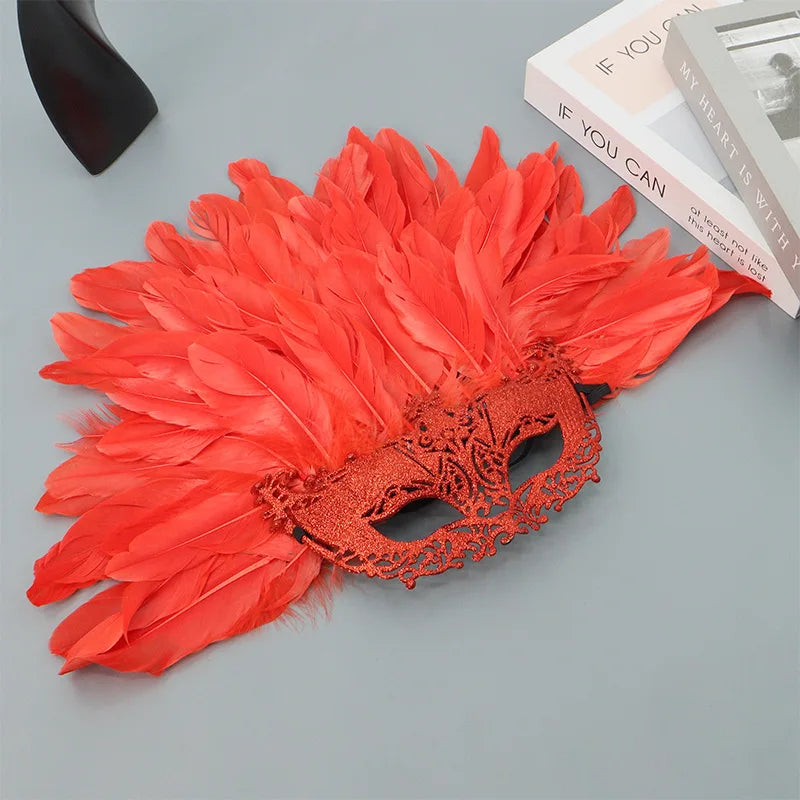 Large Feather Masquerade Mask – Half Face Cosplay & Party Feather Costume Mask SWANS