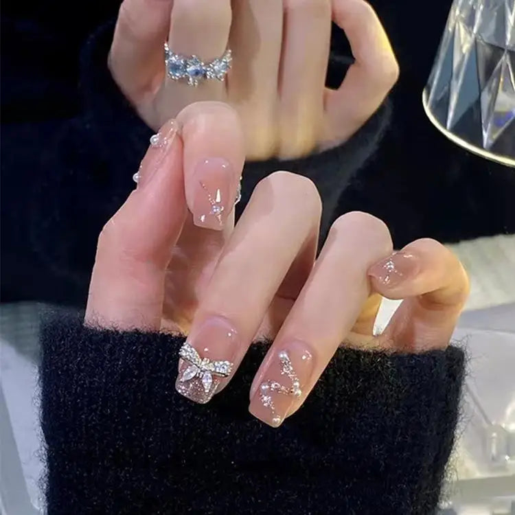 Press-On French Tip Acrylic Nails – 24pc Short Fake Nail Set