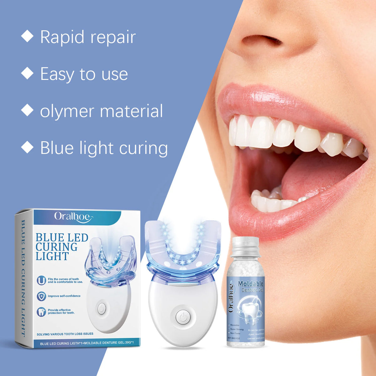 Oralhoe Teeth Whitening & Repair Kit – Blue LED Curing Light Dental Repair Kit SWANS