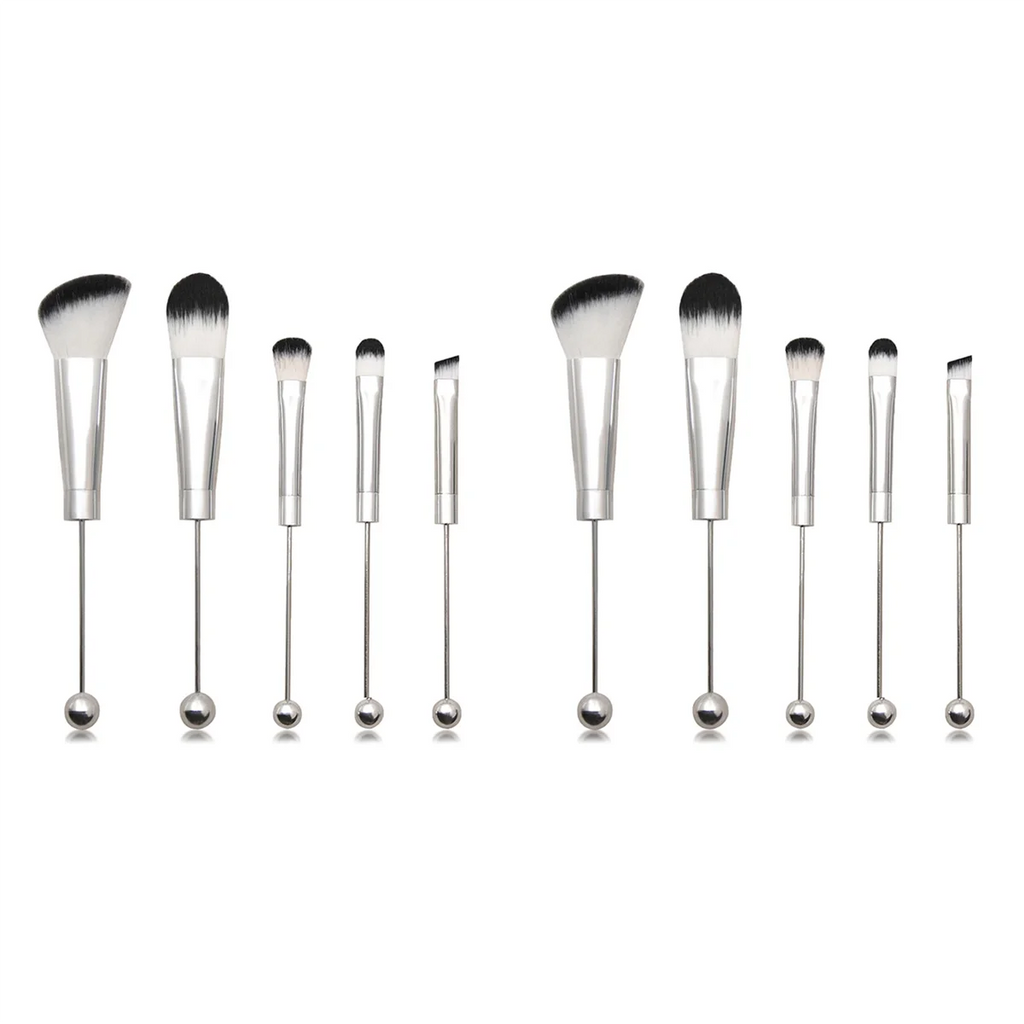 Beadable DIY Makeup Brush Kit – 10pc Silver Silicone Bead Set DIY Makeup Brush Set SWANS