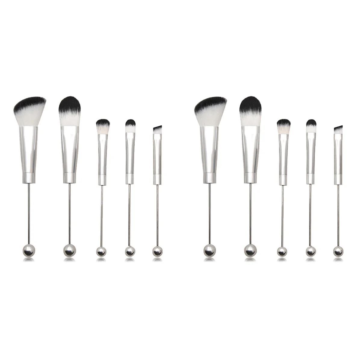 Beadable DIY Makeup Brush Kit – 10pc Silver Silicone Bead Set DIY Makeup Brush Set SWANS