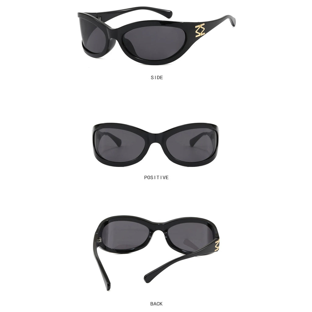 TOYEARN Y2K Punk Sunglasses UV400 Windproof Curved Lens Unisex Fashion Sunglasses SWANS