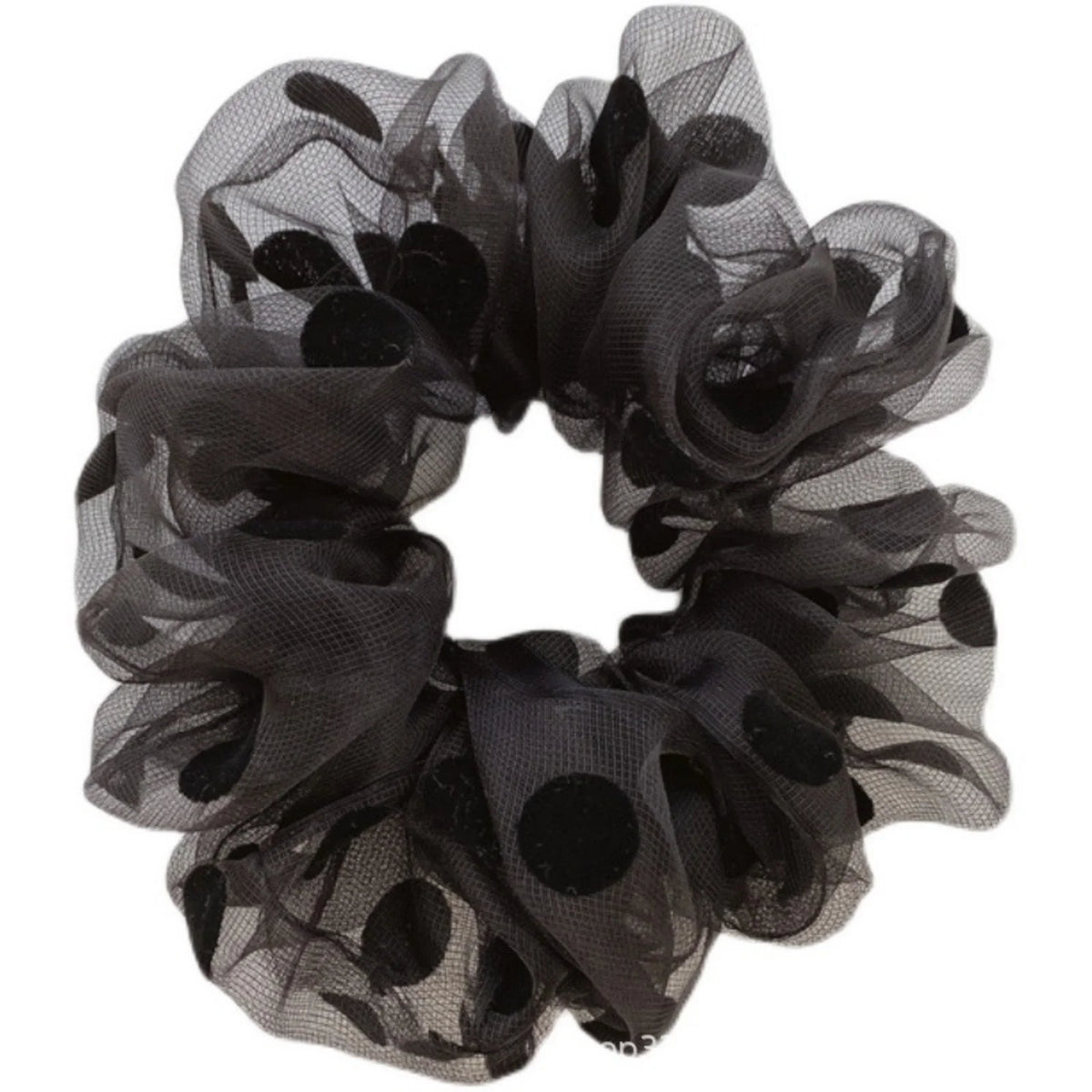 Polka Dot Organza Hair Scrunchie – Black & Beige Hair Tie Hair Scrunchie SWANS