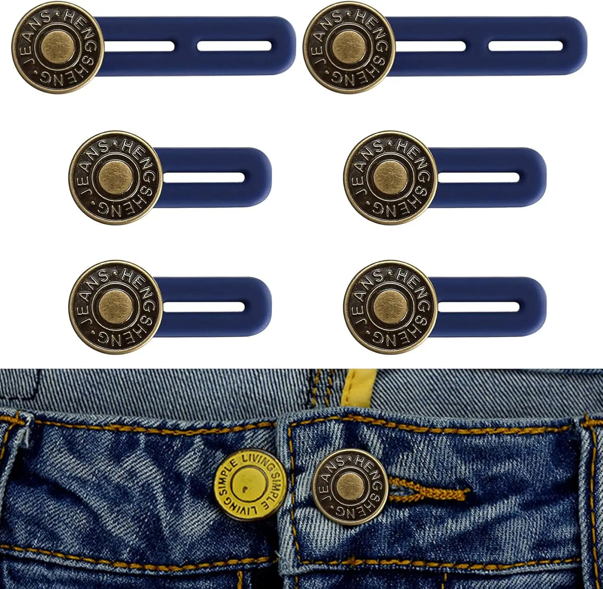 No-Sew Waistband Button Extenders – Metal & Silicone Jeans Fit Waistband Button Extender SWANS