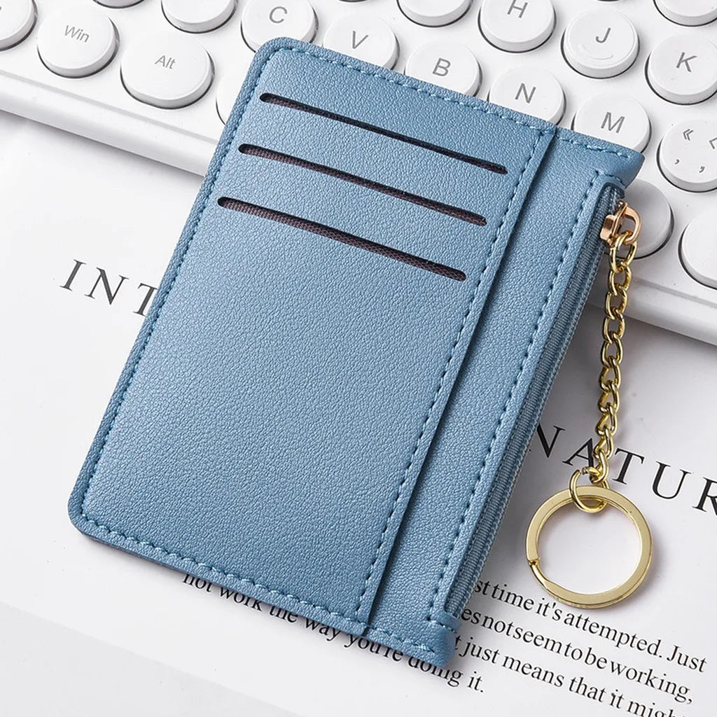Zippered Card Wallet – Slim PU ID & Card Holder with Keyring Card Wallet Holder SWANS Blue