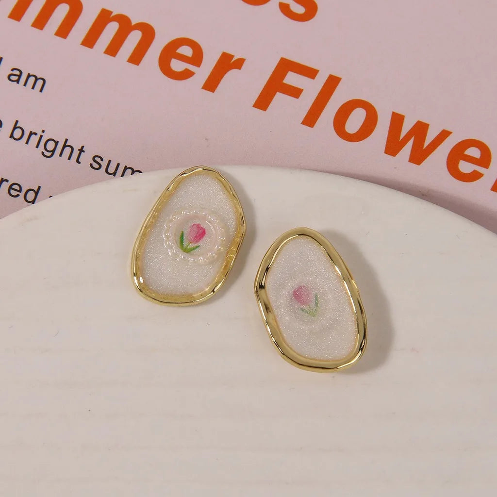 Oval Resin Dried Flower Earring Finding – DIY Jewelry Component Earring Finding SWANS Pearl White Pink