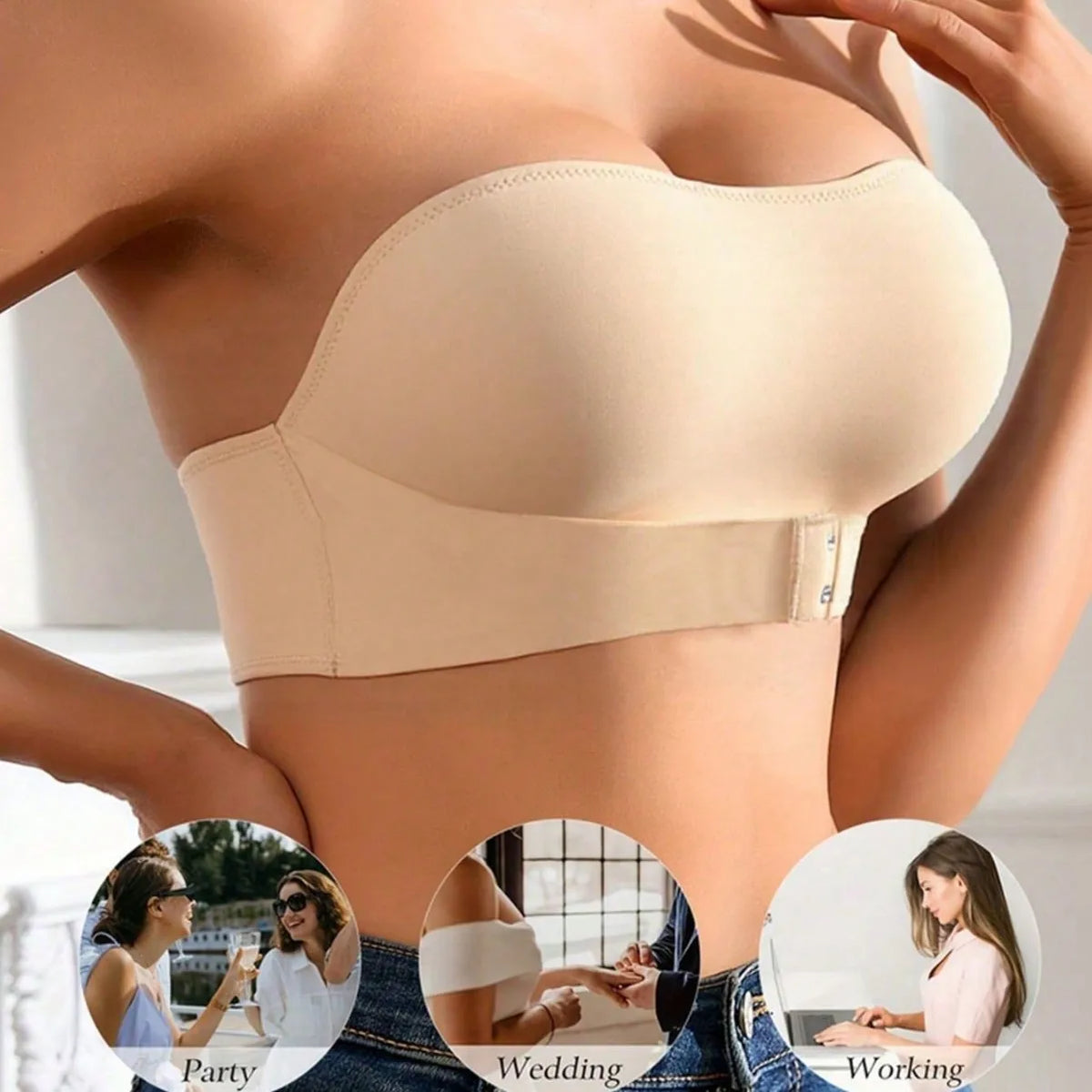 Women Strapless Push Up Bralette – Seamless Front Closure Tube Top Strapless Bralette SWANS 1pcs Nude L