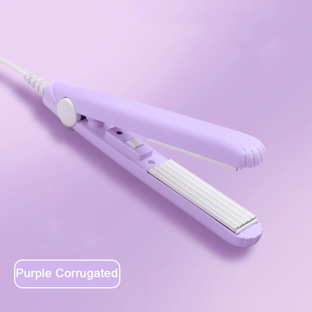 YIBER Mini Ceramic Hair Curler & Crimper – Portable Styling Iron Hair Curler Iron SWANS Purple Corrugated US