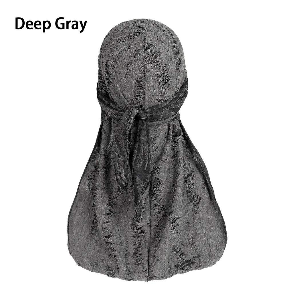 Distressed Pirate Skull Cap Durag Brimless Beanie – 9 Colors Skull Cap Durag SWANS Deep Gray
