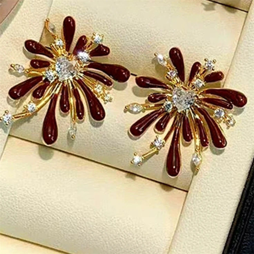 Red Enamel Zirconia Firework Stud Earrings – Korean Style Stud Earrings SWANS red