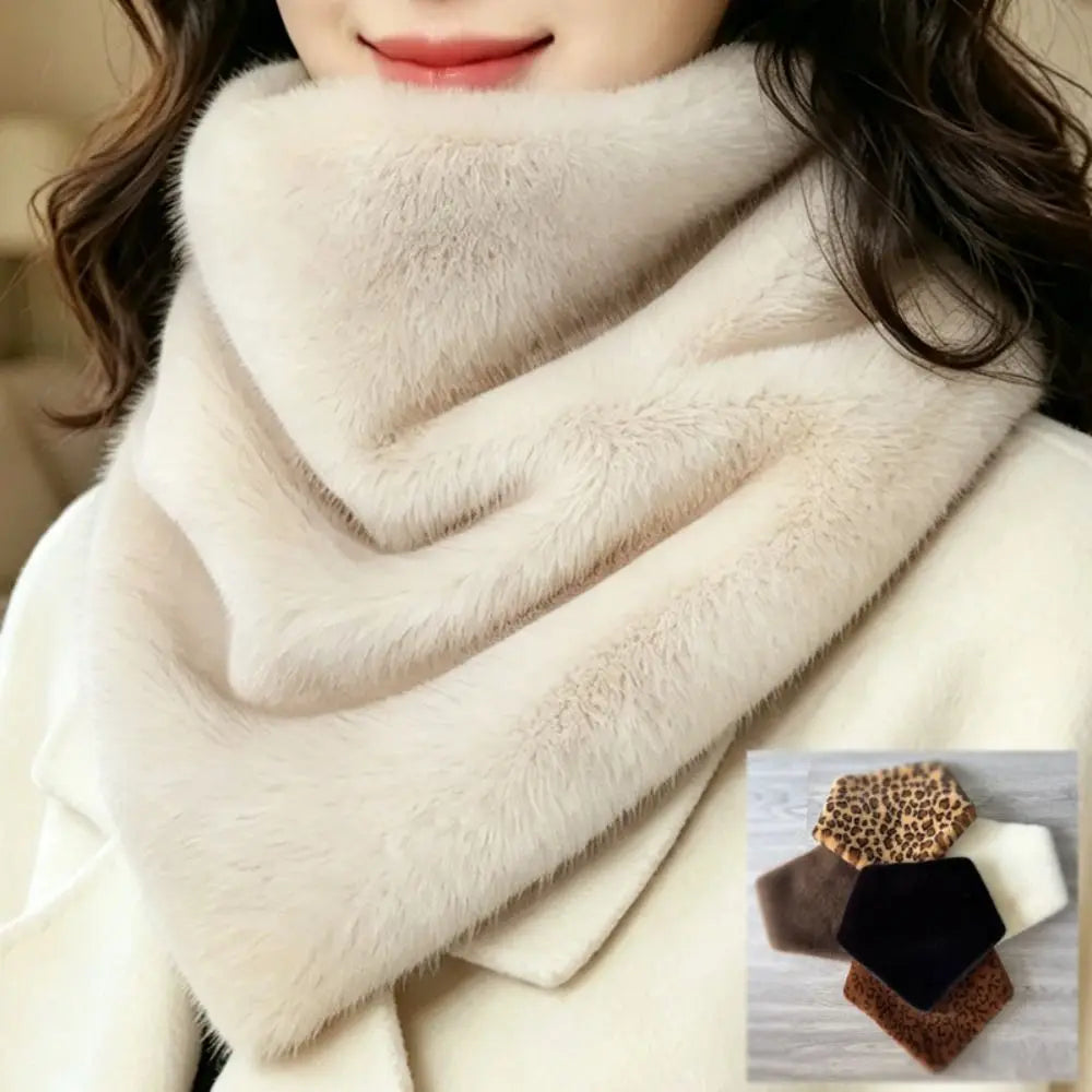 Faux Mink Fur Triangle Neck Scarf – Leopard & Solid Winter Wrap Faux Fur Scarf SWANS