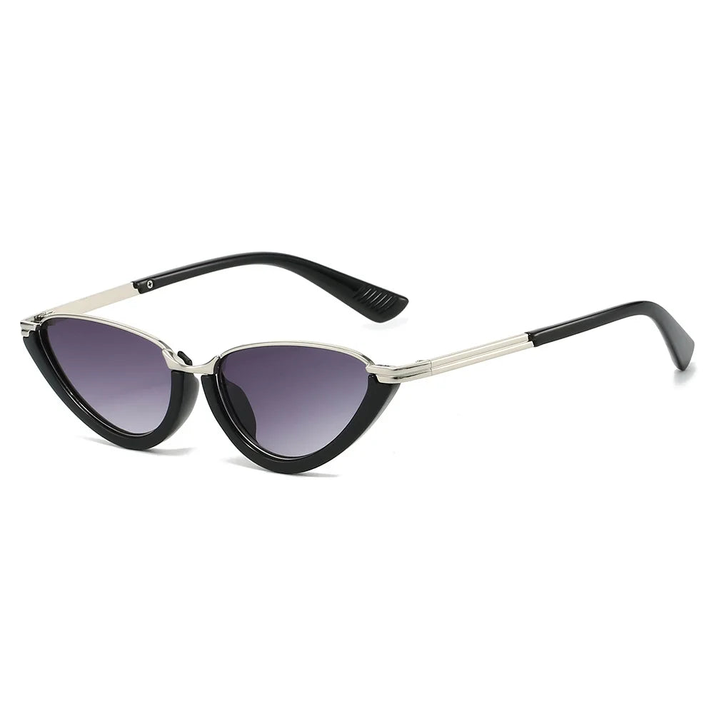 Y2K Metal Cat Eye Sunglasses UV400 Steampunk Shades Cat Eye Sunglasses SWANS Black Gray