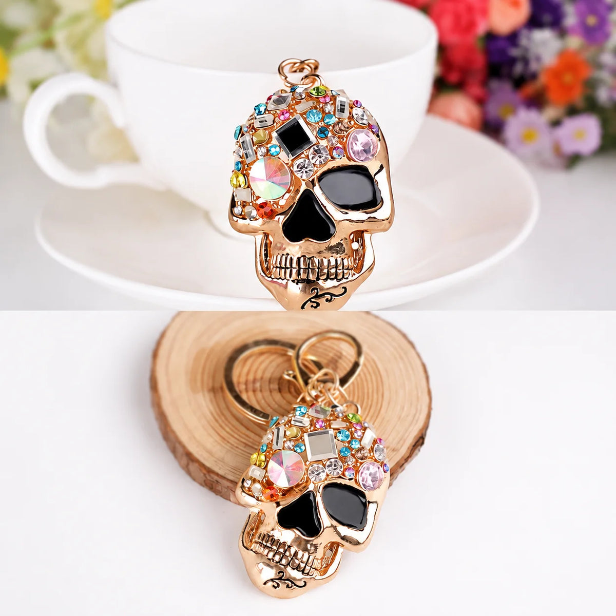 Rhinestone Skull Key Chain – Metal Bag Charm & Car Pendant Skull Bag Charm SWANS