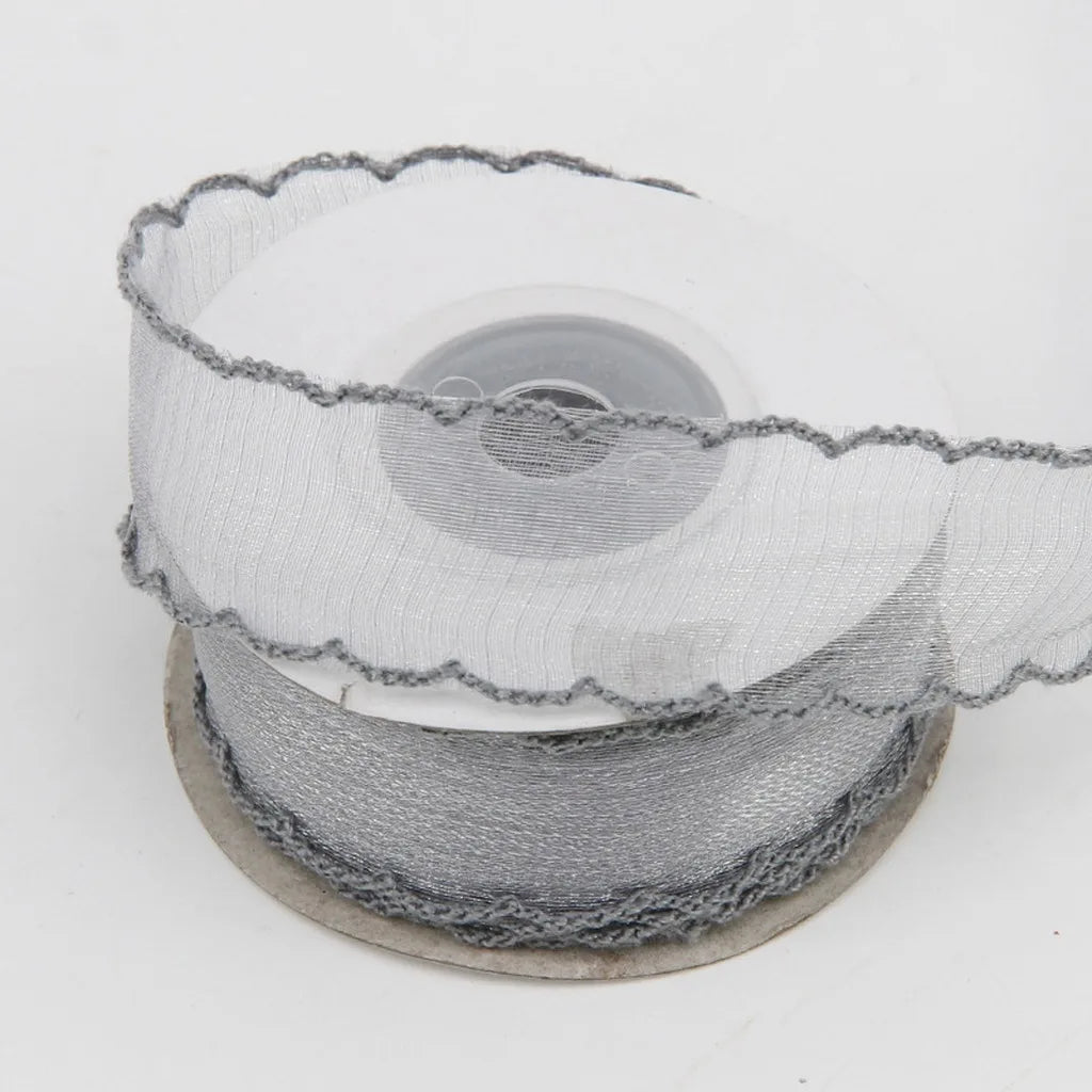 Shimmering Scalloped Edge Organza Ribbon – Boho Craft & Décor Decorative Craft Ribbon SWANS Light Grey 25mm
