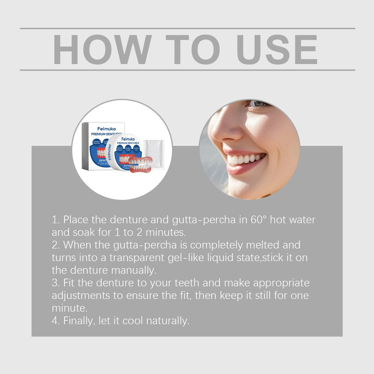 FEIMUKO Temporary Denture Kit – Natural Smile at Home Temporary Denture Kit SWANS