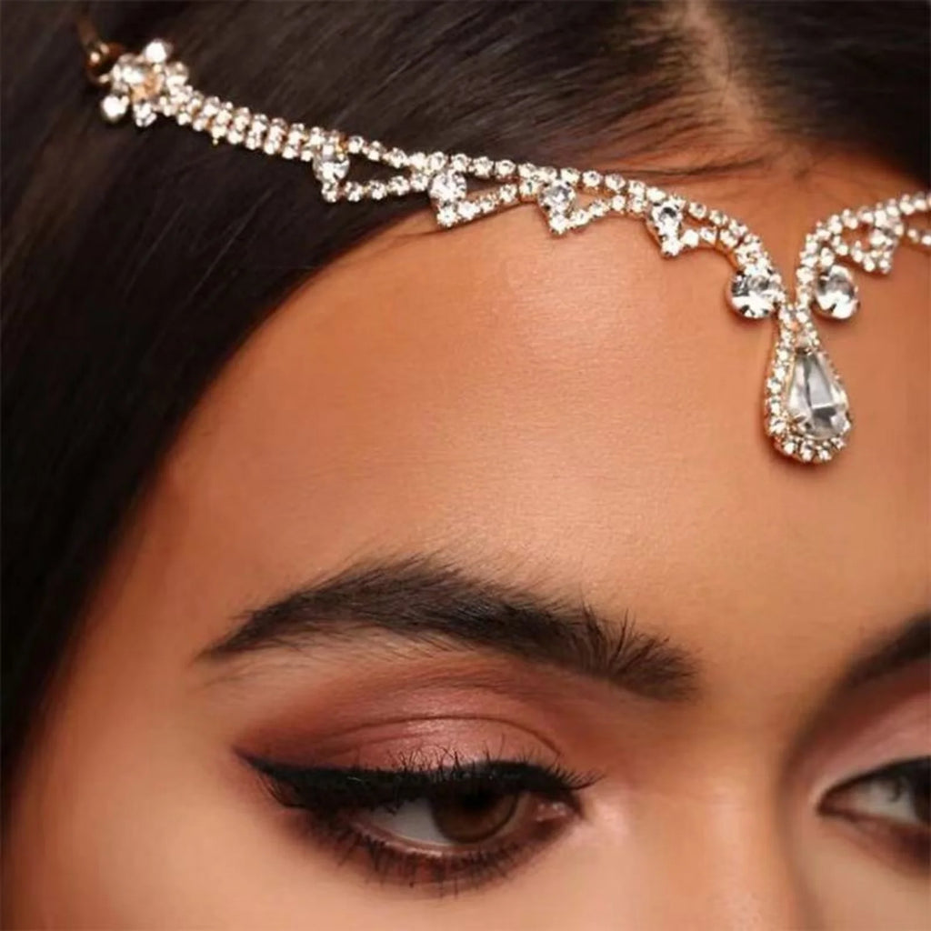 Silver Rhinestone Bridal Headband – Boho Crystal Forehead Piece Bridal Hair Accessory SWANS