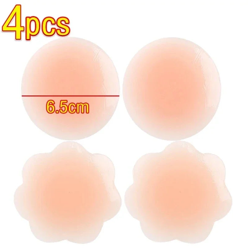 Reusable Silicone Nipple Covers – Invisible Breast Petals 6 Pairs Nipple Cover SWANS 6.5cm 4Pcs-Round One Size