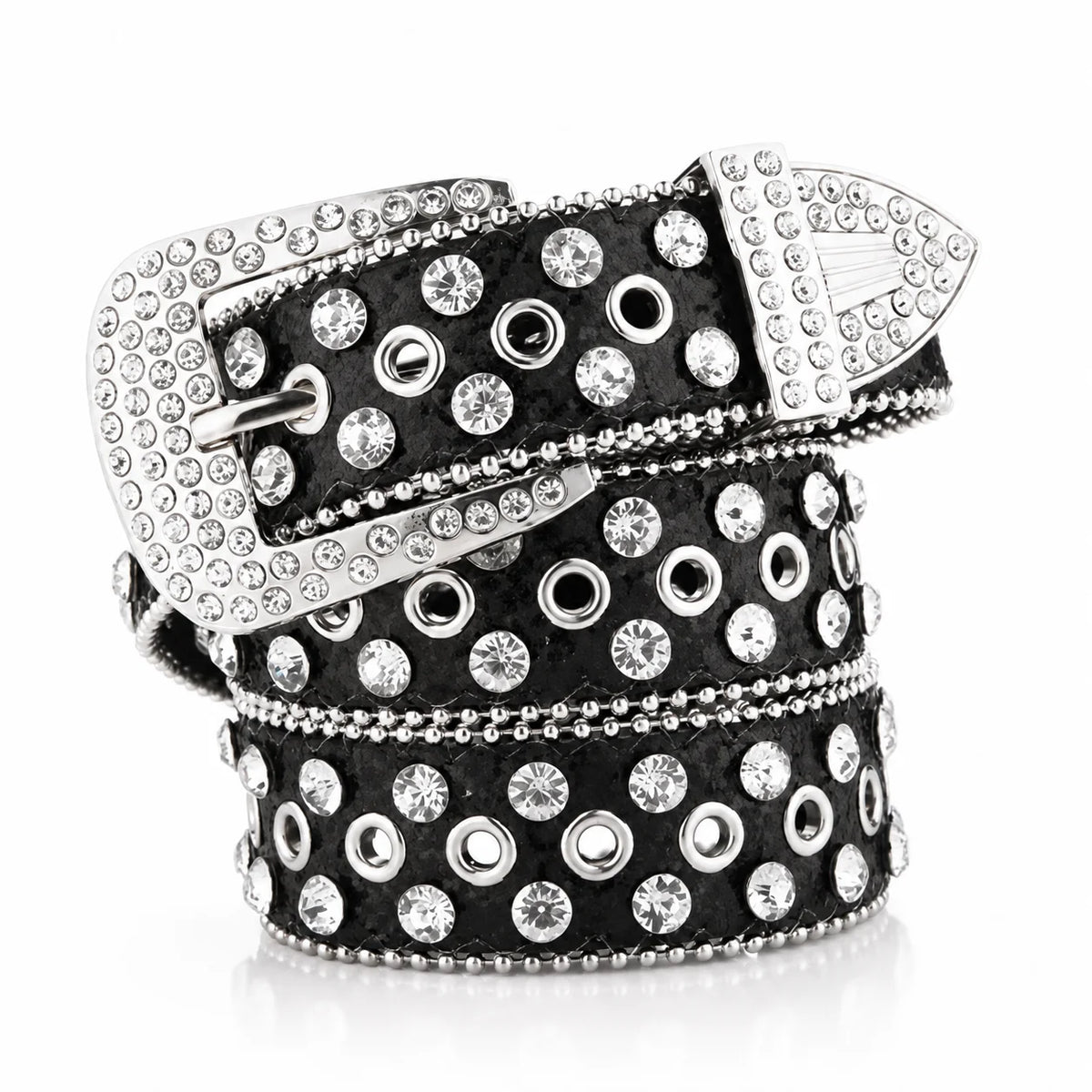 Women's Rhinestone PU Belt – Sparkly Pin Buckle, 6 Colors Rhinestone Fashion Belt SWANS Black 105CM