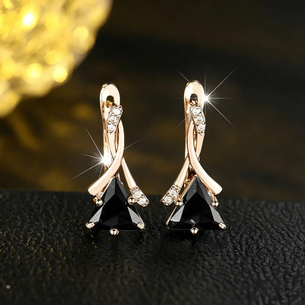 Rose Gold CZ Triangle Dangle Earrings for Women | Geometric Dangle Earrings SWANS Black