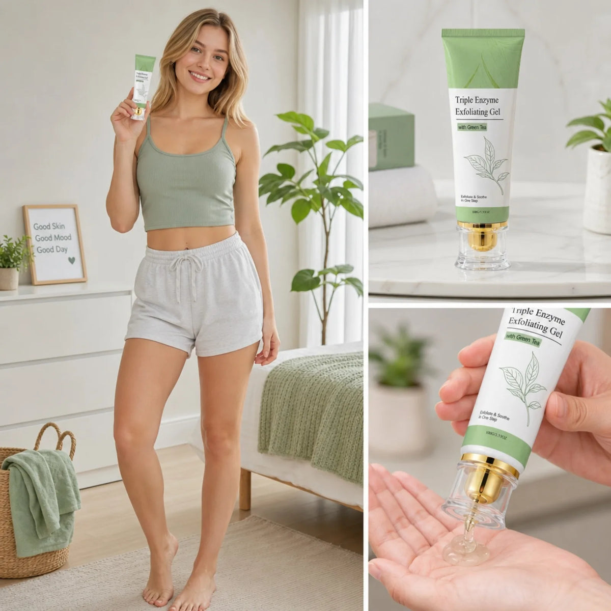 Triple Enzyme Green Tea Facial Exfoliating Gel – 100g Facial Exfoliating Gel SWANS