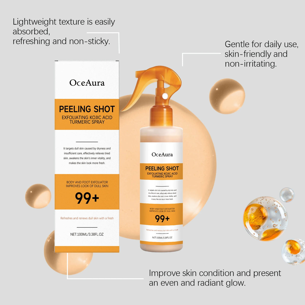 Kojic Acid Turmeric Spray Serum – Exfoliating & Firming Face Serum Spray SWANS