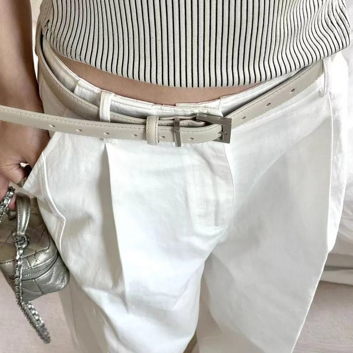 Women's Thin PU Leather Belt – Slim Metal Pin Buckle Waistband PU Leather Belt SWANS