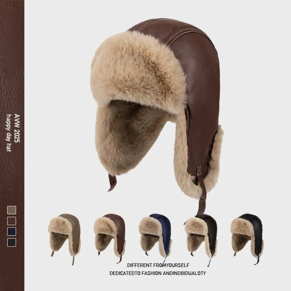 PU Lei Feng Bomber Hat – Waterproof Windproof Winter Cap Winter Bomber Hat SWANS