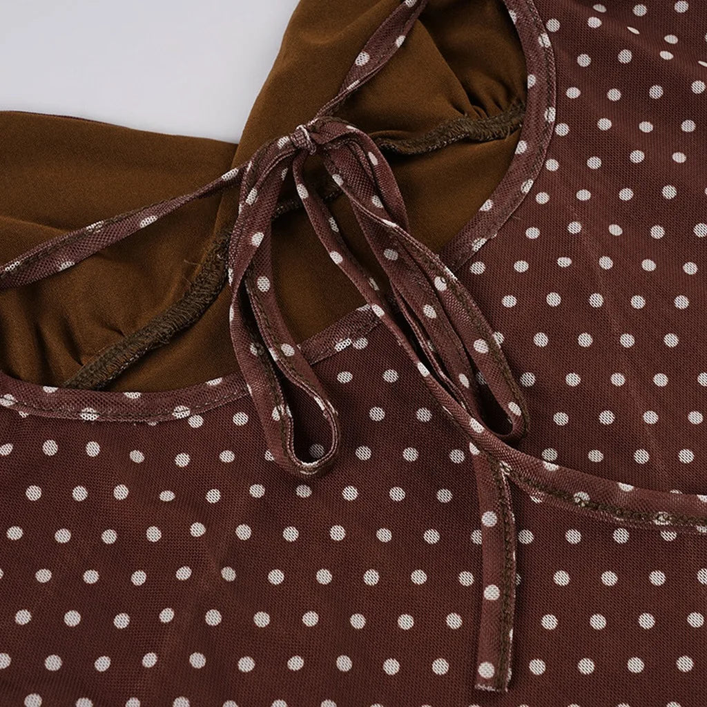 Women's V-Neck Polka Dot Mini Dress – High Waist A-Line Mini Dress SWANS