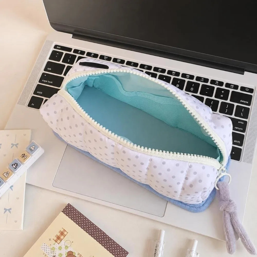 Large Capacity Dot Pattern Pencil Case – Cotton Stationery Bag Pencil Case SWANS