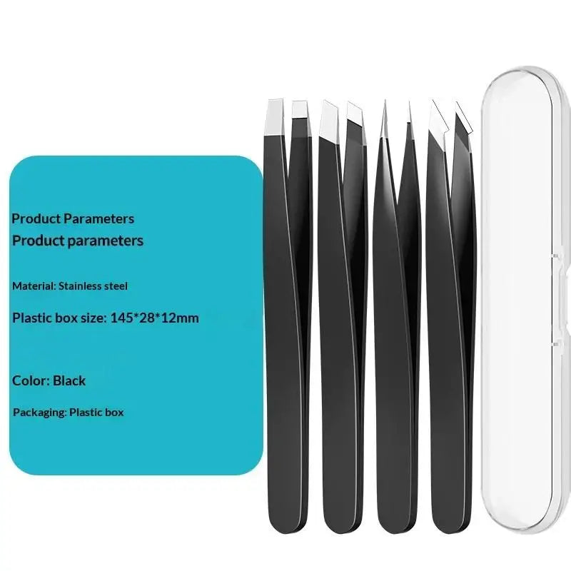 YOVIP 4-Piece Stainless Steel Tweezers Set – Eyebrow & Grooming Tweezers Set SWANS Black