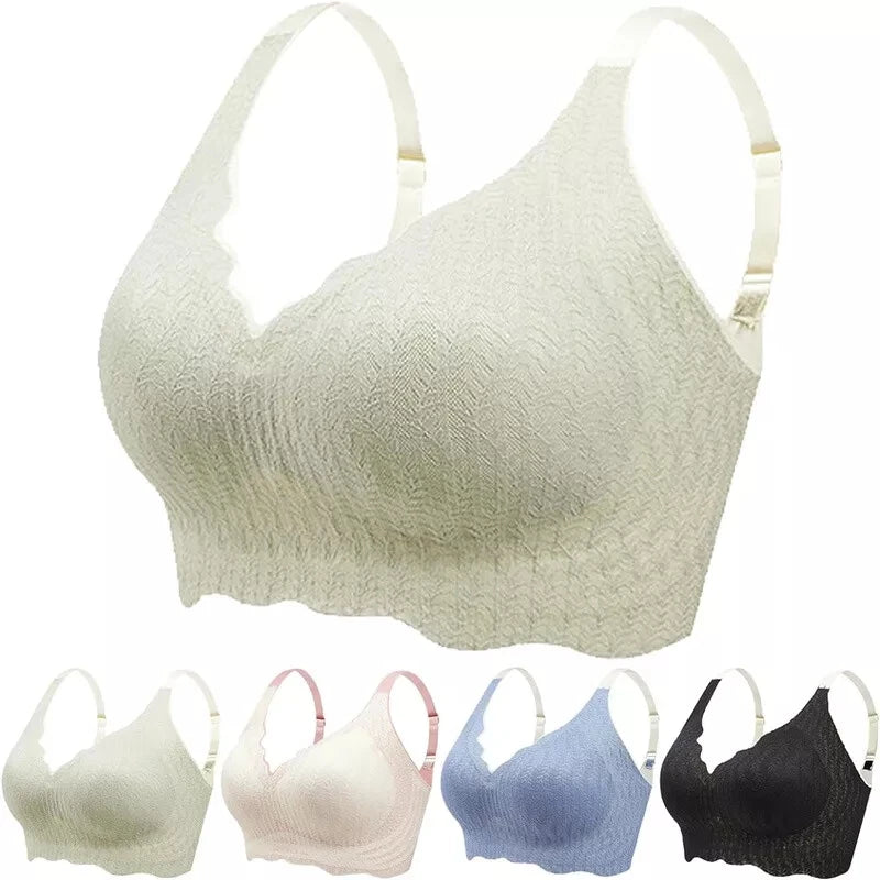 Women's Seamless Wire-Free Lace Shaping Bra – Soft & Breathable Seamless Wireless Bra SWANS Green-XXXL One Size