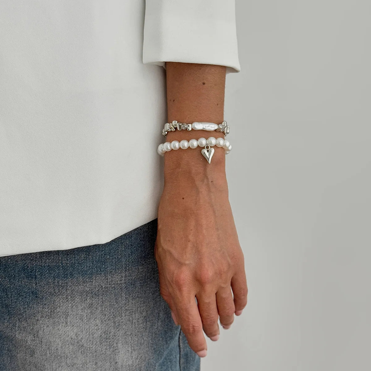 Layered Pearl Beaded Stackable Bracelet Set for Women – 2 Pcs Stackable Bracelet Set SWANS