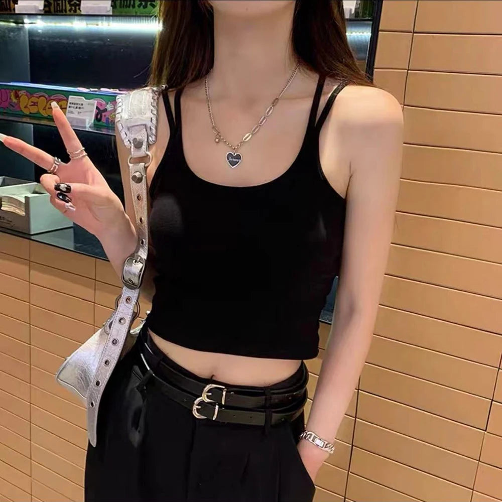 Women's Padded Camisole Tank Top – Seamless Bralette Vest Padded Camisole Top SWANS Black