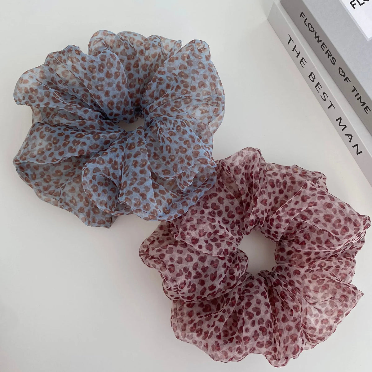 Y2K Leopard Print Chiffon Scrunchie | Korean Hair Tie Chiffon Scrunchie SWANS