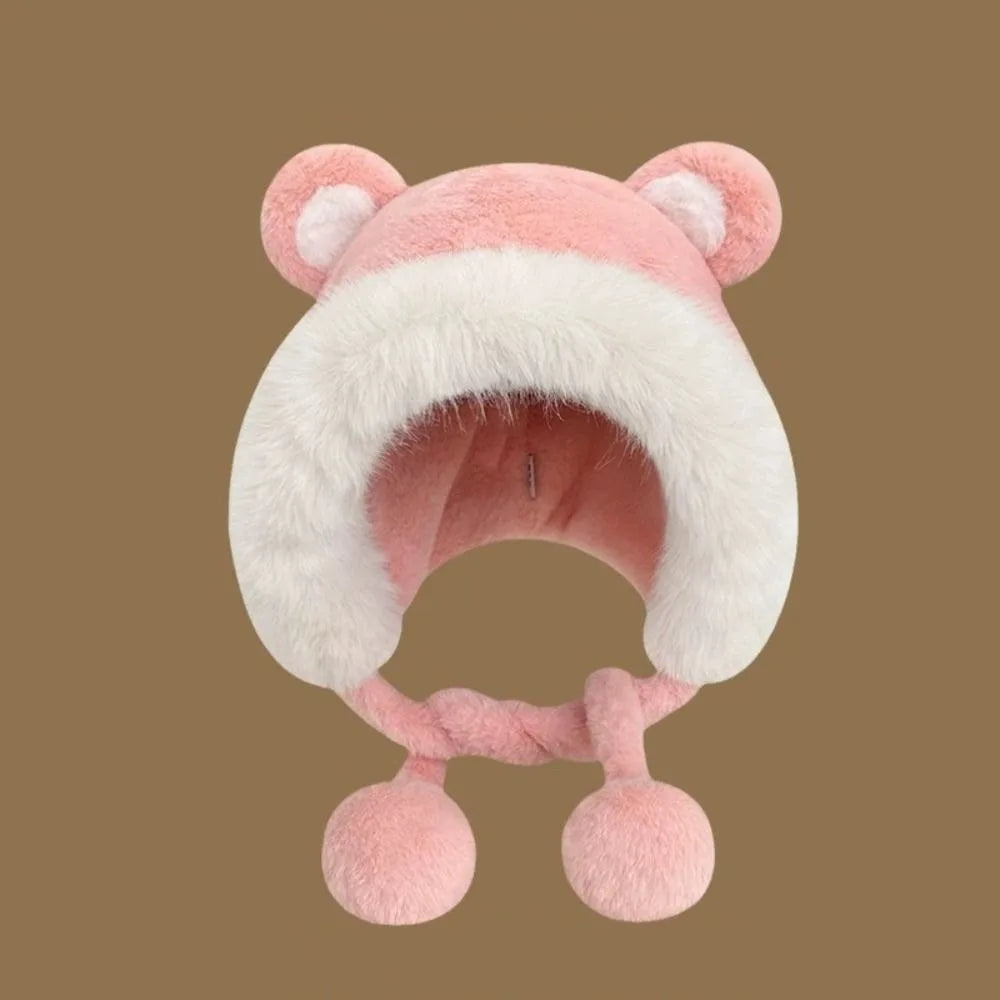 Women's Winter Wool Bucket Hat with Bear & Rabbit Ears Winter Bucket Hat SWANS Pink-A