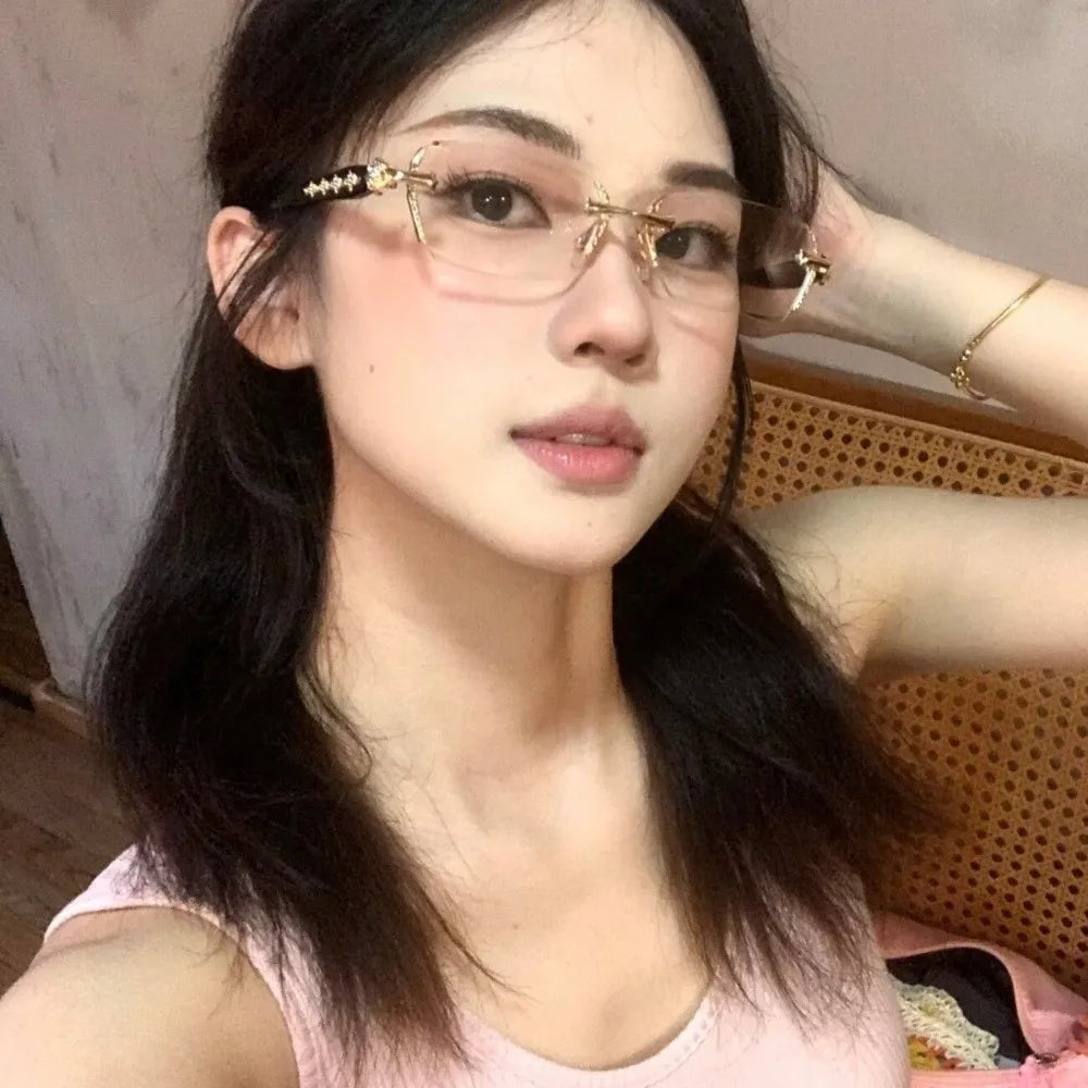 Y2K Frameless Blue Light Blocking Glasses – Unisex Retro Blue Light Glasses SWANS
