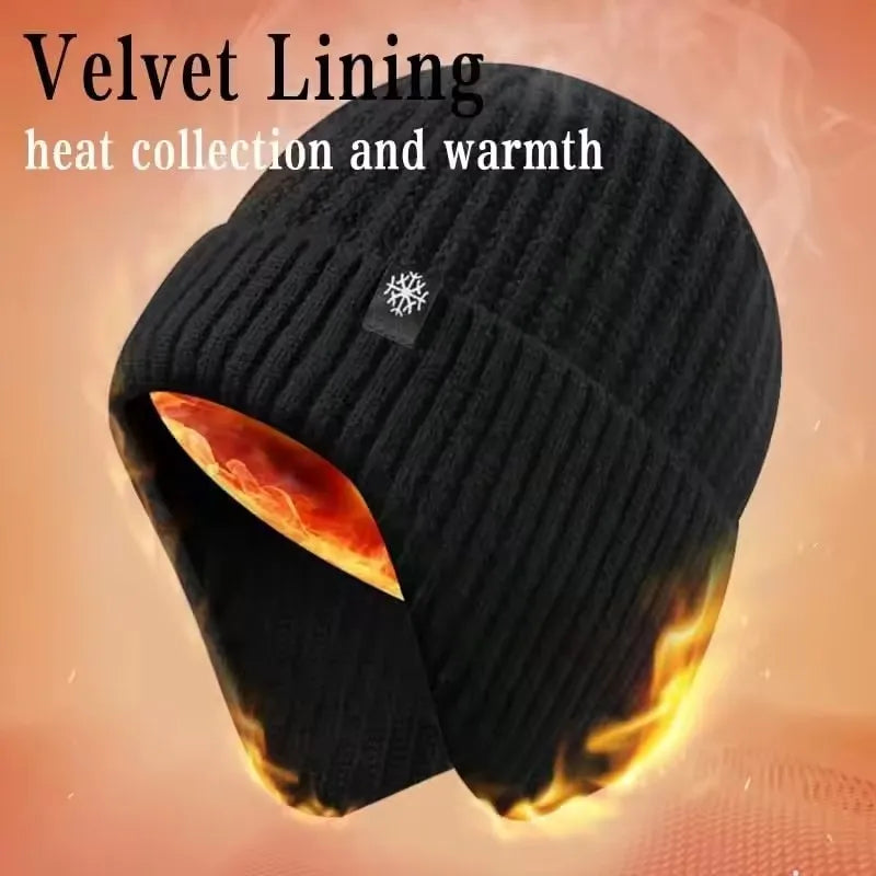 Men's Winter Knitted Hat – Faux Fur Lined Peaked Earmuff Cap Winter Knitted Hat SWANS