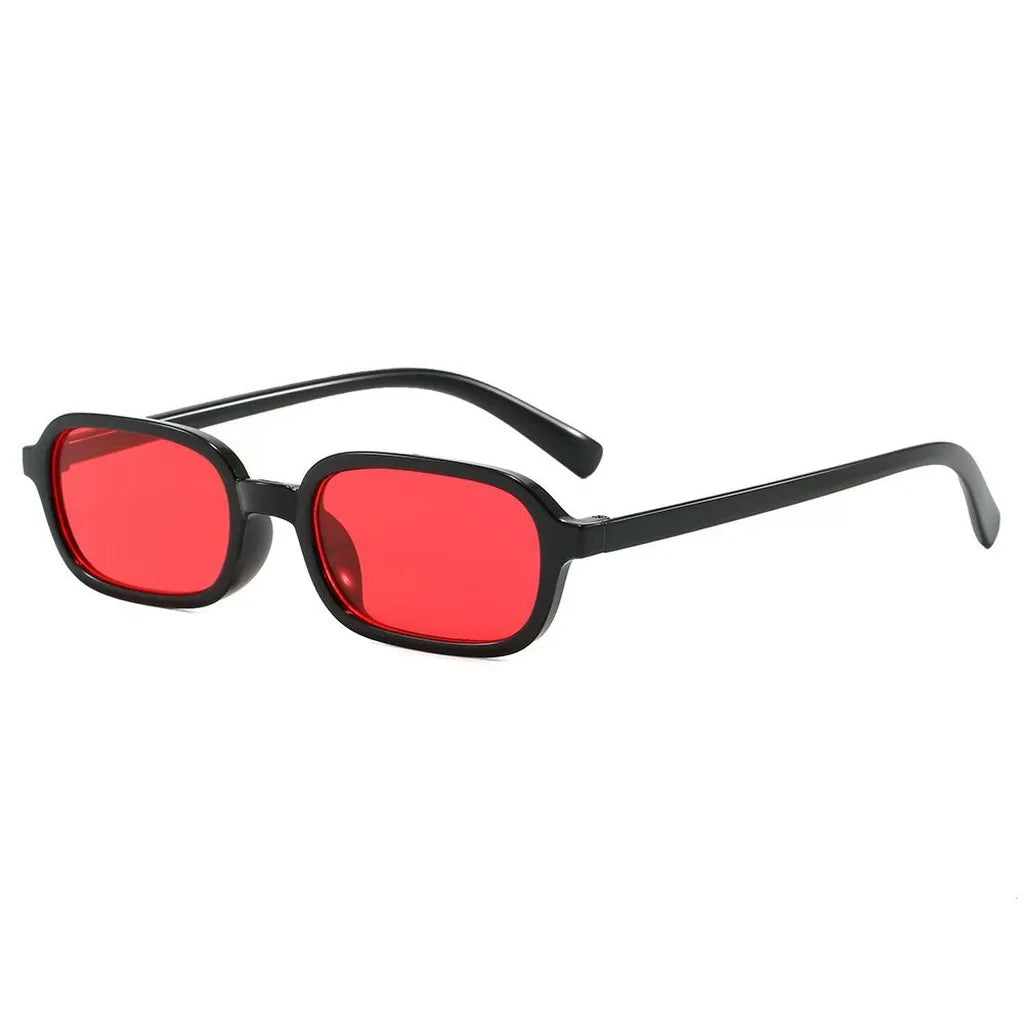 Women's Small Rectangle Sunglasses UV400 Trendy Fashion Rectangle Sunglasses SWANS Black Red