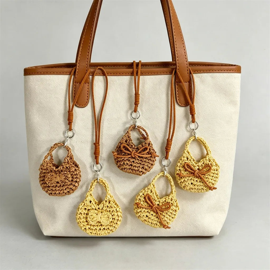 Handmade Crochet Bag Charm – Faux Suede Bow Pendant Keychain Bag Charm Pendant SWANS