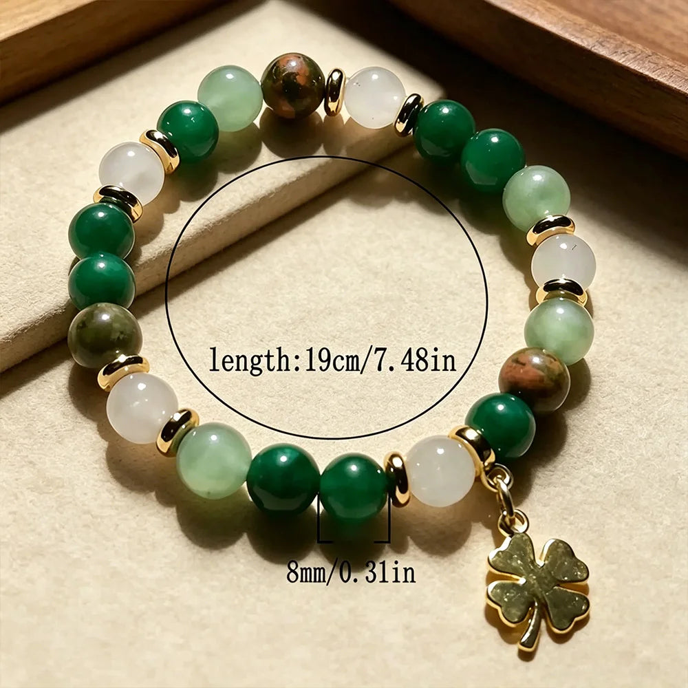 Retro Four Leaf Clover Beaded Bracelet – 8mm Handmade Women Beaded Bracelet SWANS