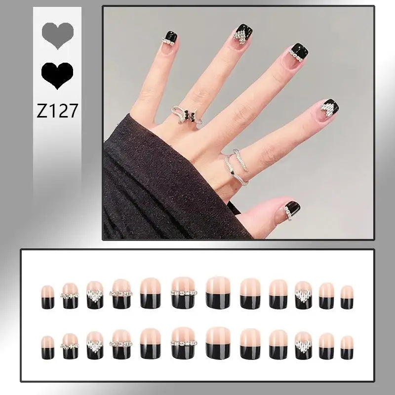 Press-On French Tip Acrylic Nails – 24pc Short Fake Nail Set