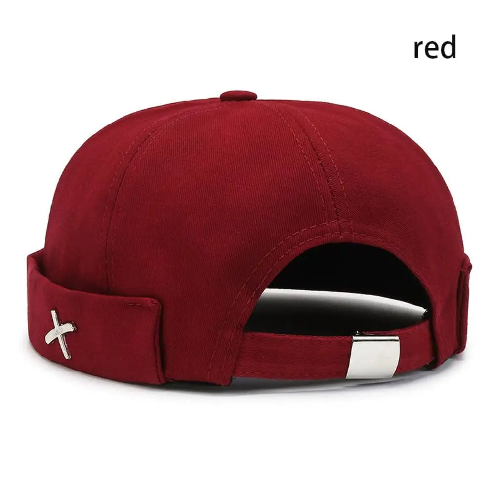 Cotton Brimless Docker Cap – Adjustable Unisex Beanie Hat Brimless Docker Cap SWANS red