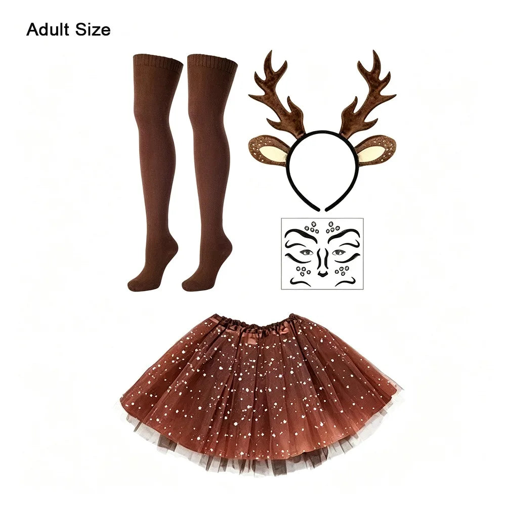 Reindeer Deer Cosplay Kit – Antler Headband, Tutu Skirt Set Holiday Costume Set SWANS Adult