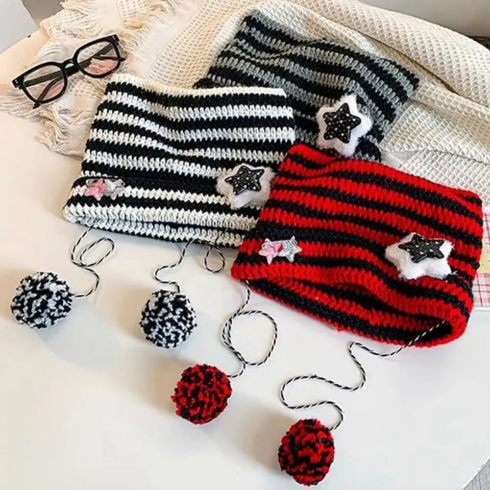 Y2K Knitted Beanie Hat – Pointed Ears Striped Star Devil Knitted Beanie Hat SWANS