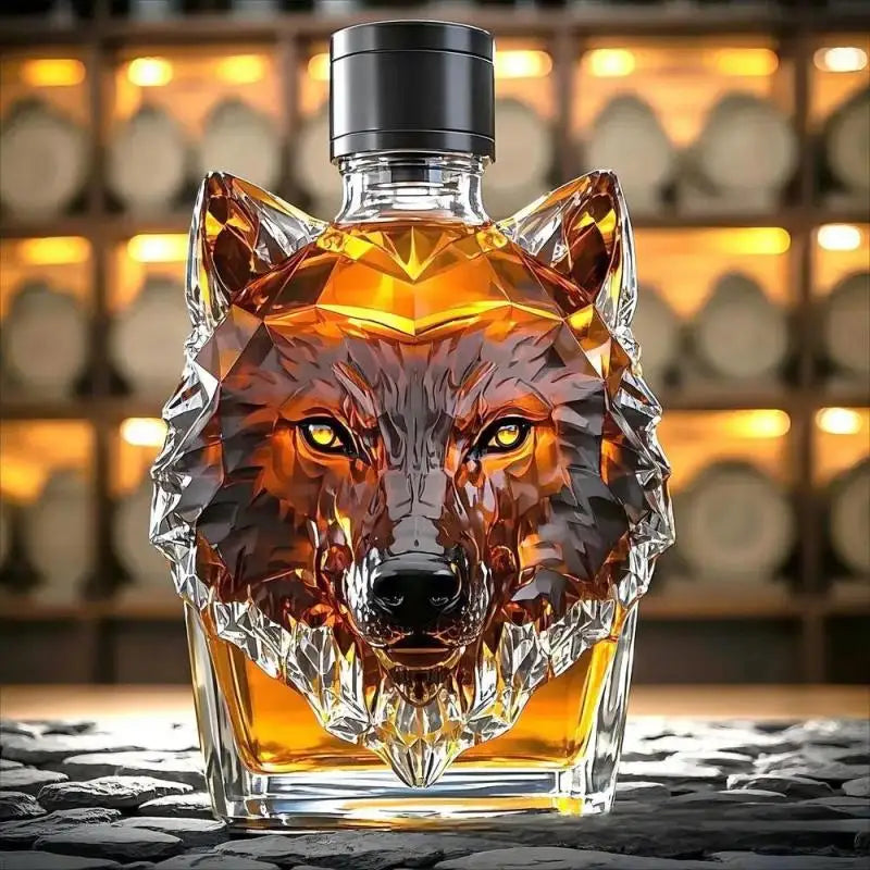 Wolf Sculpture Whiskey Glass Bottle | 350ml Collectible Bar Art Decorative Glass Bottle SWANS