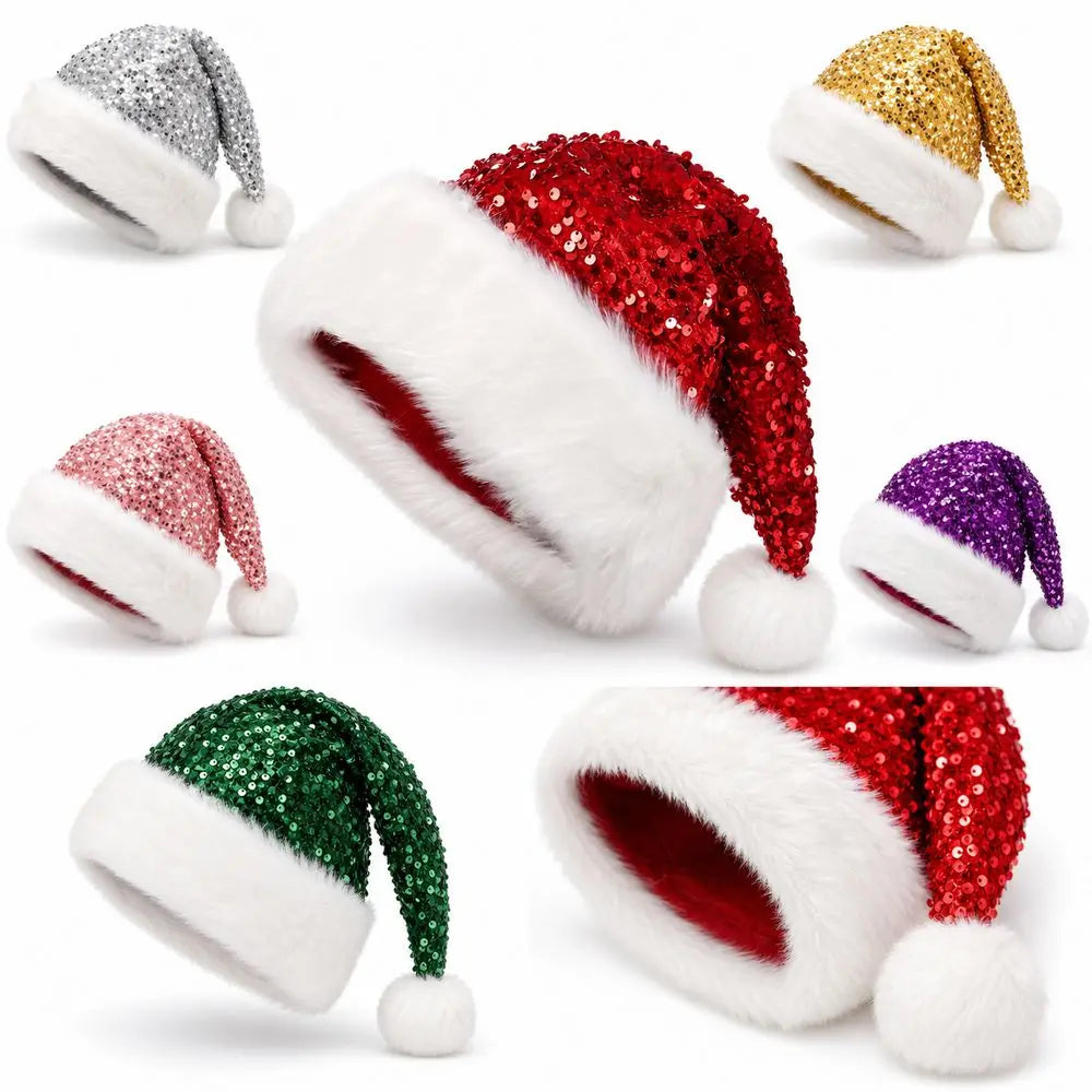 Sequin Christmas Hat – Soft Plush Fluffy Pompom Festive Cap Festive Party Hat SWANS