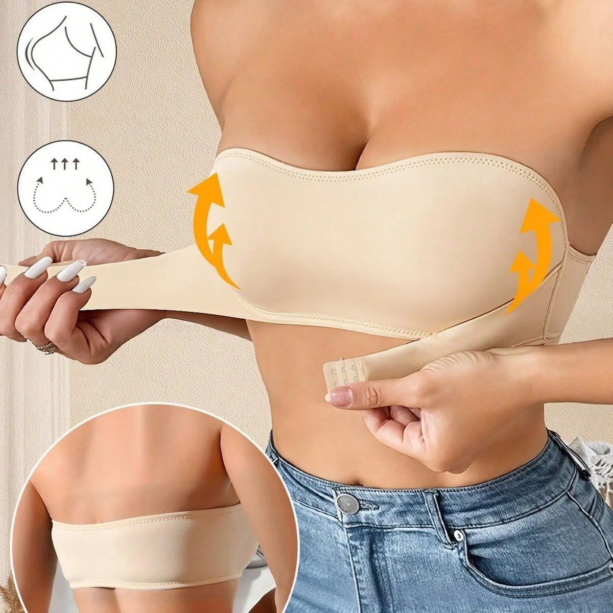Women Strapless Push Up Bralette – Seamless Front Closure Tube Top Strapless Bralette SWANS