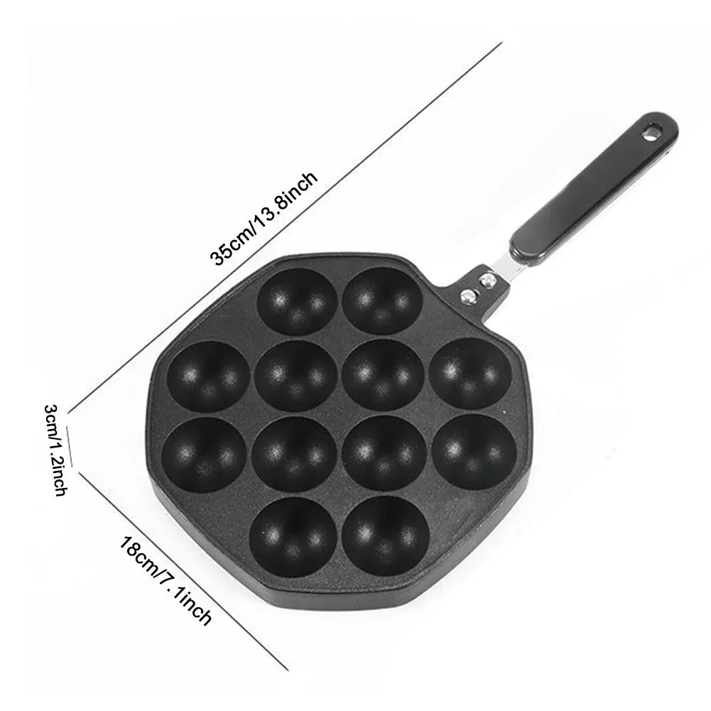 YTYIN 12-Mold Takoyaki Pan – Nonstick Aluminum Alloy Skillet Takoyaki Cooking Pan SWANS 12 holes with handle