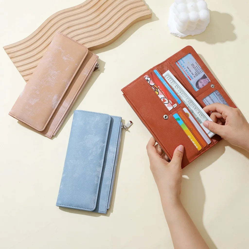 Women's Trifold Long Wallet – Water Ripple PU Leather Purse Trifold Long Wallet SWANS